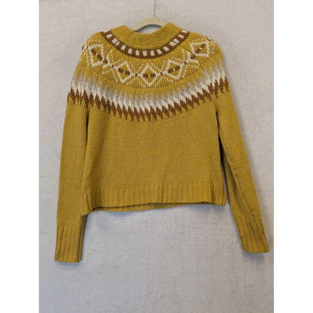 American Eagle Mustard Yellow Fair Isle Knit Sweater Womens XS